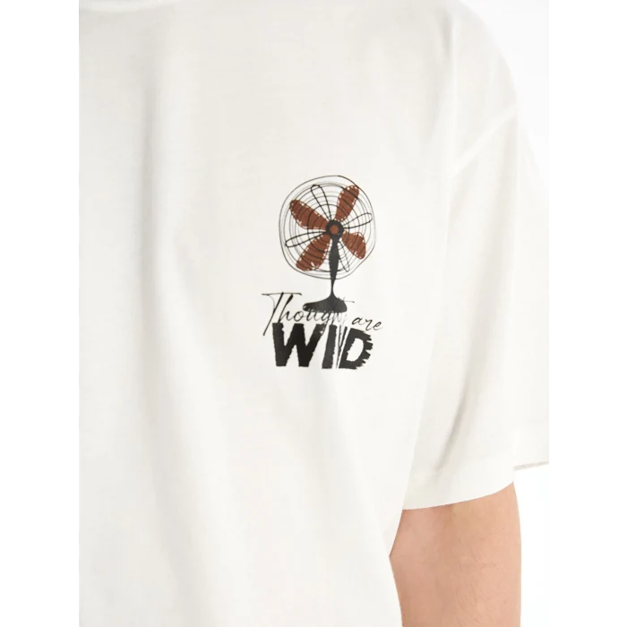 XSIDE Ekru Bisiklet Yaka Kısa Kollu Baskılı Penye Erkek Tişört