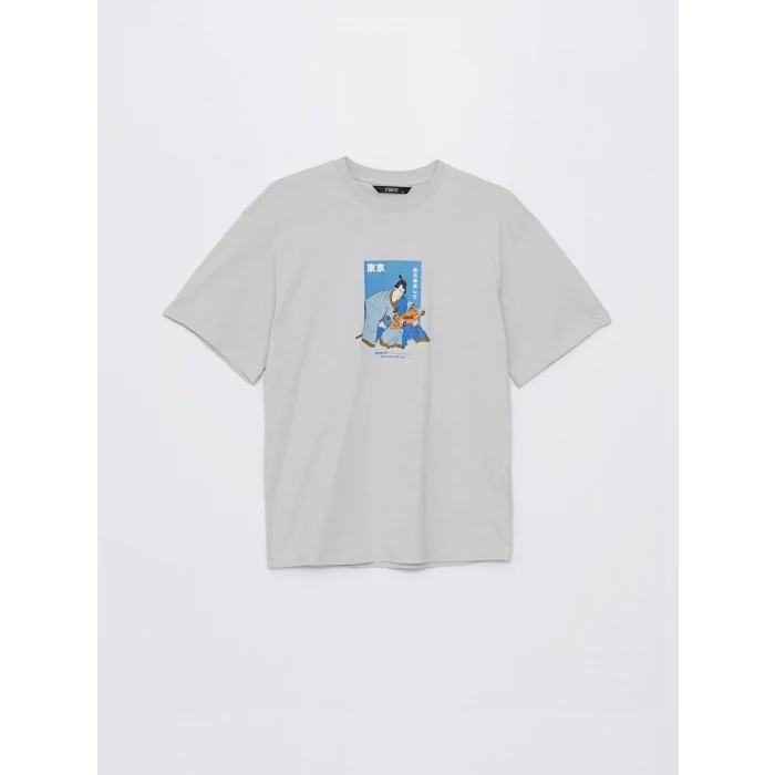 XSIDE Bej Bisiklet Yaka Kısa Kollu Baskılı Penye Erkek Tişört