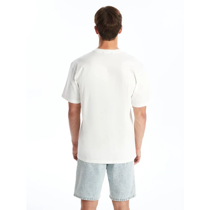 XSIDE Ekru Bisiklet Yaka Kısa Kollu Baskılı Penye Erkek Tişört