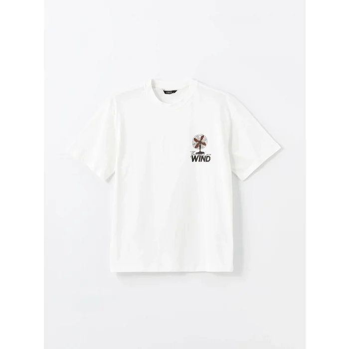 XSIDE Ekru Bisiklet Yaka Kısa Kollu Baskılı Penye Erkek Tişört