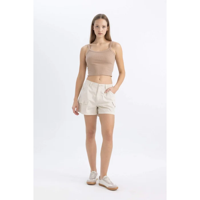 Defacto B0563 Bej Coool Fitted Fitilli Kaşkorse Basic Düz Atlet