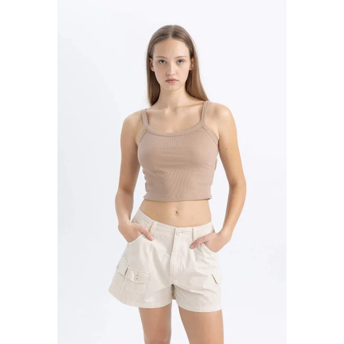 Defacto B0563 Bej Coool Fitted Fitilli Kaşkorse Basic Düz Atlet