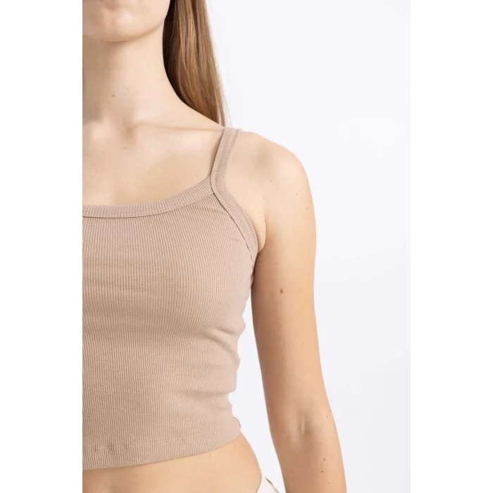 Defacto B0563 Bej Coool Fitted Fitilli Kaşkorse Basic Düz Atlet