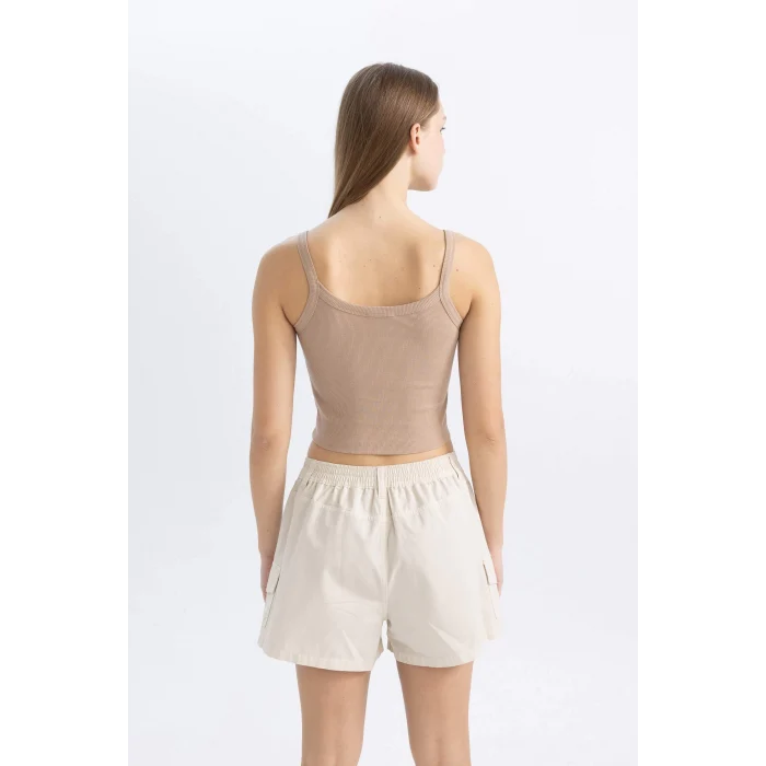 Defacto B0563 Bej Coool Fitted Fitilli Kaşkorse Basic Düz Atlet