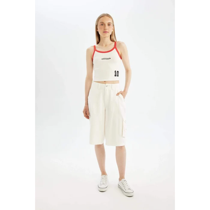 Defacto D1381 Beyaz Coool Fitted Baskılı Modal Askılı Atlet