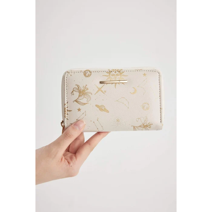 Defacto B3775 Bej Kadın Uzay Baskılı Suni Deri Cüzdan