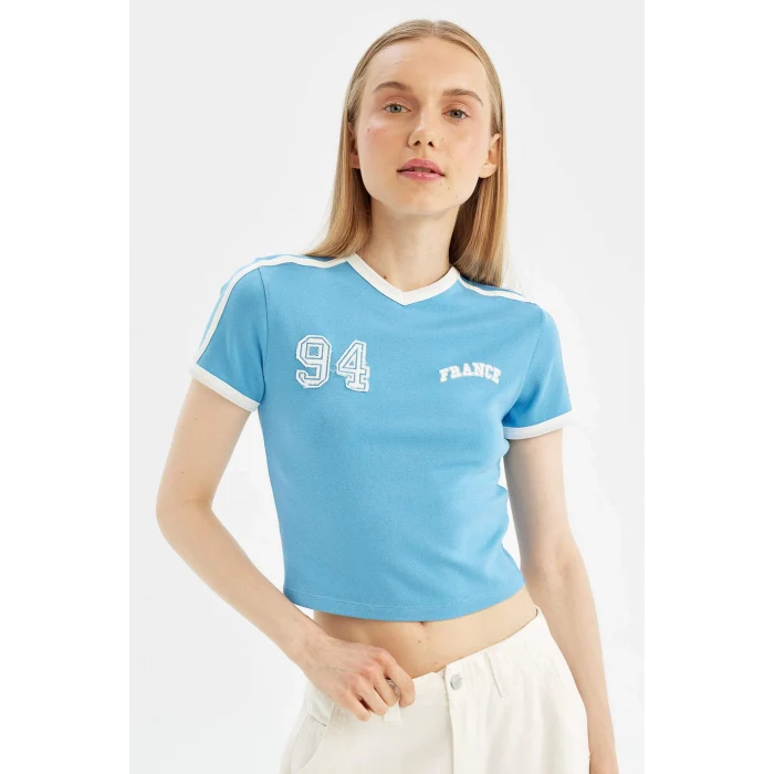 Defacto D1380 Mavi Coool Fitted Modal Kısa Kollu Tişört