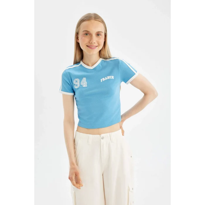 Defacto D1380 Mavi Coool Fitted Modal Kısa Kollu Tişört