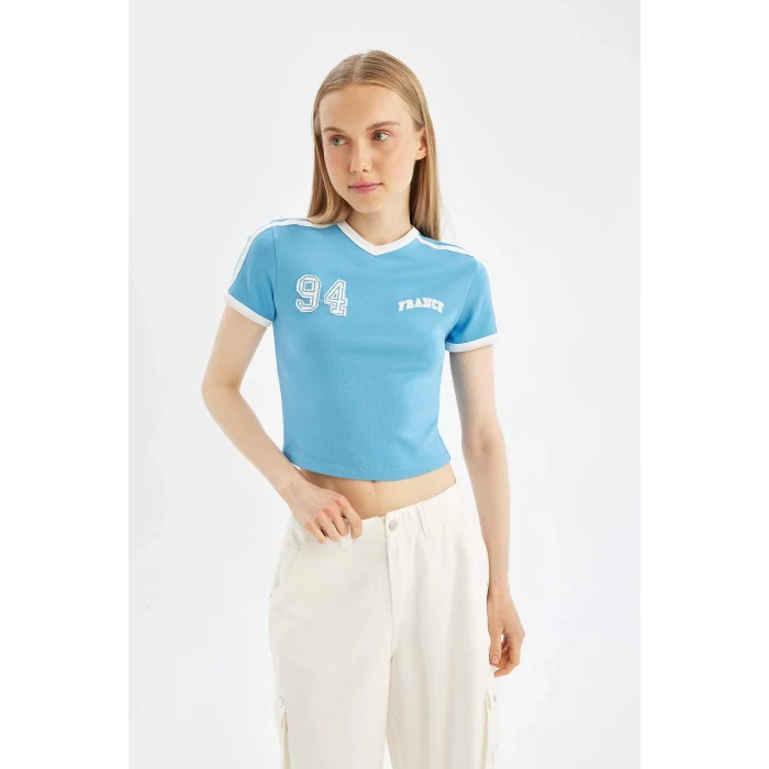 Defacto D1380 Mavi Coool Fitted Modal Kısa Kollu Tişört