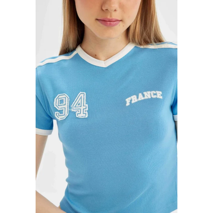 Defacto D1380 Mavi Coool Fitted Modal Kısa Kollu Tişört