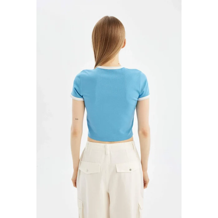 Defacto D1380 Mavi Coool Fitted Modal Kısa Kollu Tişört