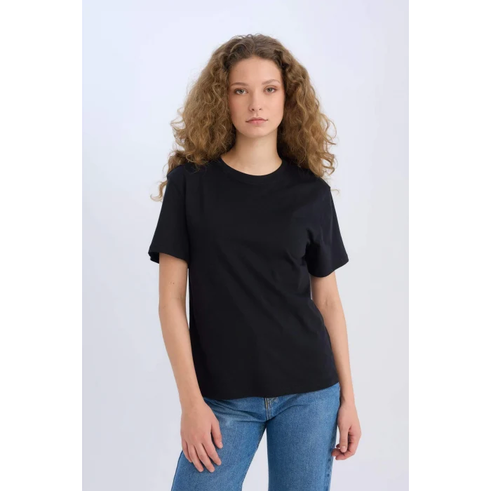 Defacto D9592 Siyah Regular Fit Bisiklet Yaka Basic Düz Kısa Kollu Siyah Tişört
