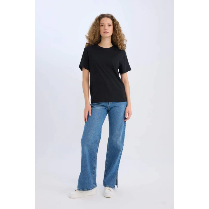 Defacto D9592 Siyah Regular Fit Bisiklet Yaka Basic Düz Kısa Kollu Siyah Tişört
