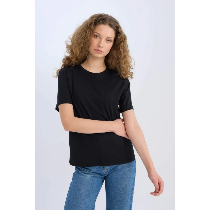 Defacto D9592 Siyah Regular Fit Bisiklet Yaka Basic Düz Kısa Kollu Siyah Tişört