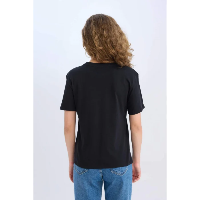 Defacto D9592 Siyah Regular Fit Bisiklet Yaka Basic Düz Kısa Kollu Siyah Tişört