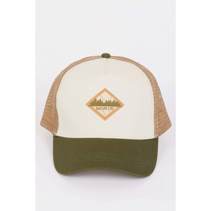 Defacto B7994 Yeşil Erkek Etiket Baskılı Jean Beyzbol Basketbol Şapkası