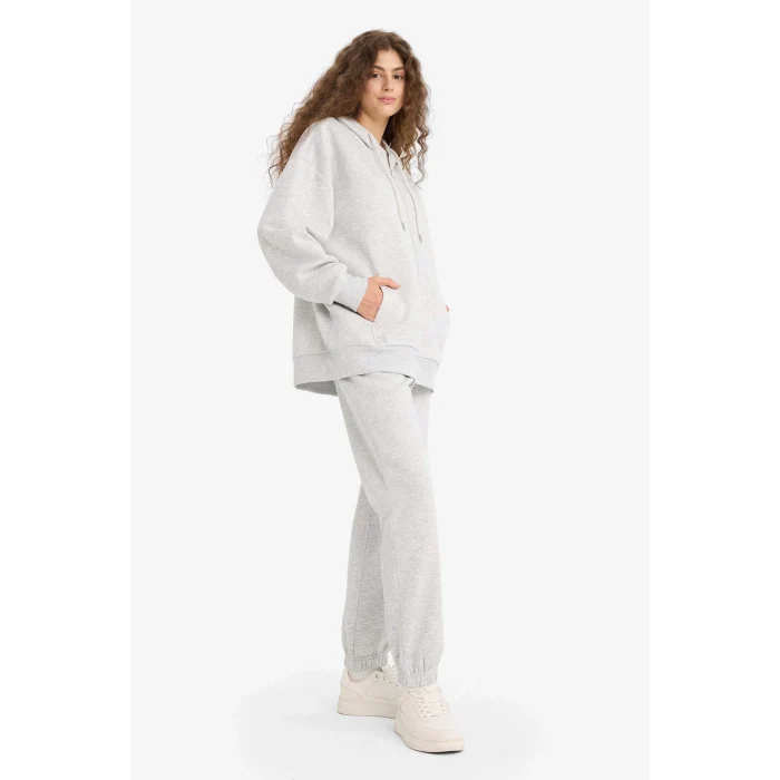 Defacto S7370 Gri Standart Fit Kalın Jogger Eşofman Altı Bel Paça Lastikli Basic Düz Uzun Boy