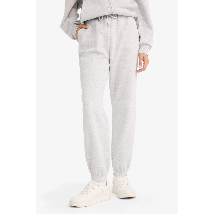 Defacto S7370 Gri Standart Fit Kalın Jogger Eşofman Altı Bel Paça Lastikli Basic Düz Uzun Boy