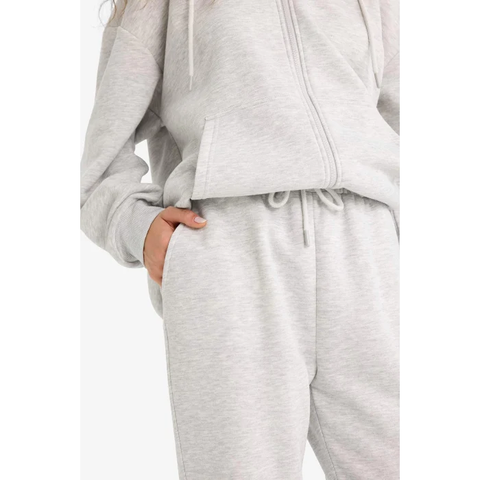 Defacto S7370 Gri Standart Fit Kalın Jogger Eşofman Altı Bel Paça Lastikli Basic Düz Uzun Boy