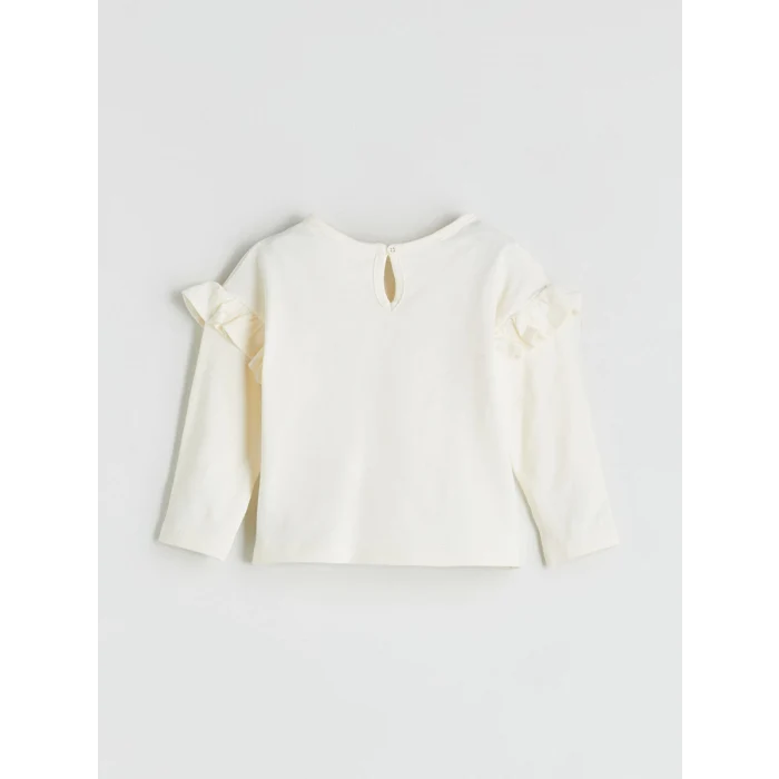 LCW baby Ekru Bisiklet Yaka Çiçek Desenli Kız Bebek Bluz ve Tayt 2li Takım