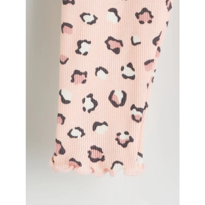 LCW baby Ekru Bisiklet Yaka Çiçek Desenli Kız Bebek Bluz ve Tayt 2li Takım