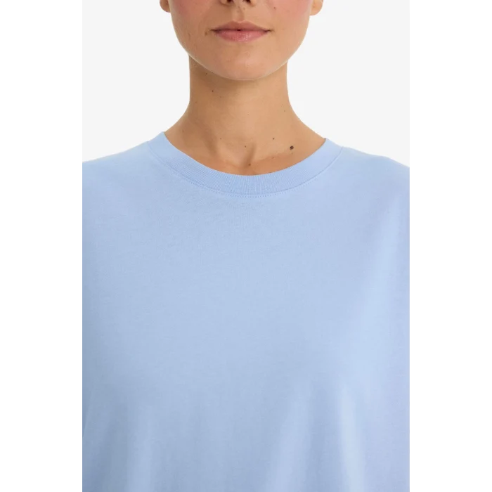 Defacto C0099 Mavi Oversize Geniş Kalıp Bisiklet Yaka Basic Düz Penye Kısa Kollu Tişört