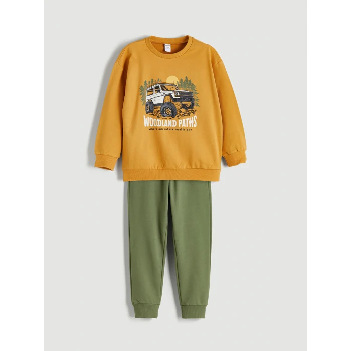 LCW Kids Sari Bisiklet Yaka Baskılı Erkek Bebek Sweatshirt ve Eşofman Alt 2li