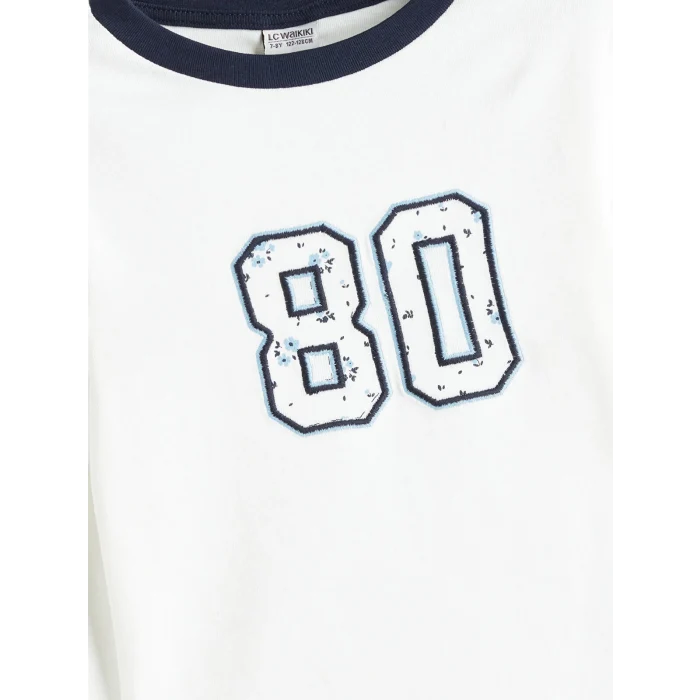 LCW Kids Ekru Bisiklet Yaka Baskılı Kız Çocuk Tişört