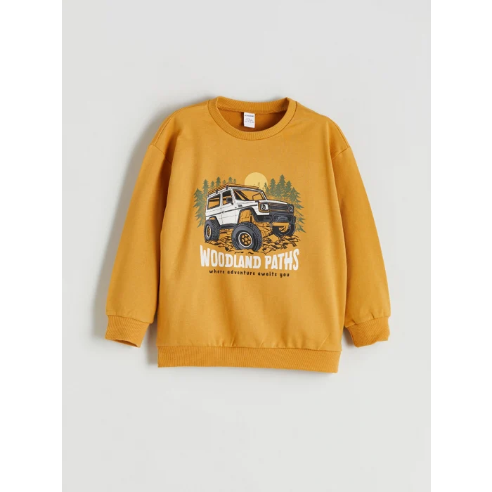 LCW Kids Sari Bisiklet Yaka Baskılı Erkek Bebek Sweatshirt ve Eşofman Alt 2li