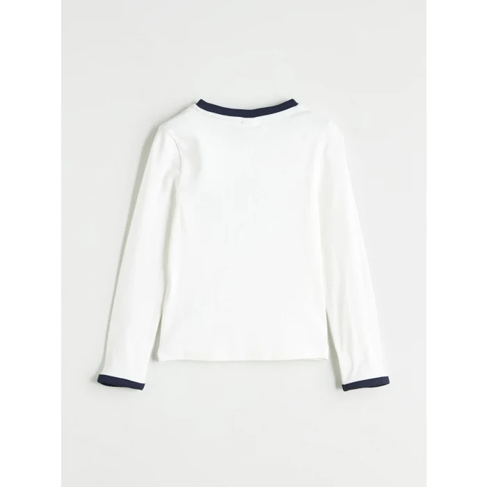 LCW Kids Ekru Bisiklet Yaka Baskılı Kız Çocuk Tişört