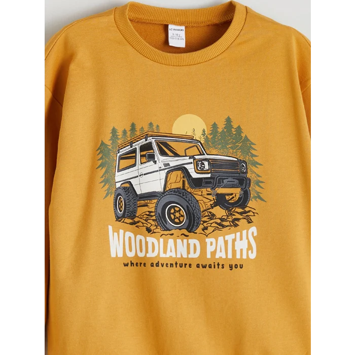 LCW Kids Sari Bisiklet Yaka Baskılı Erkek Bebek Sweatshirt ve Eşofman Alt 2li