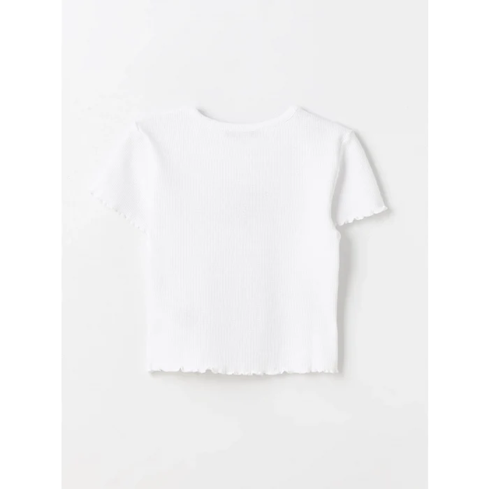 XSIDE Beyaz Bisiklet Yaka Nakışlı Kısa Kollu Kadın Tişört