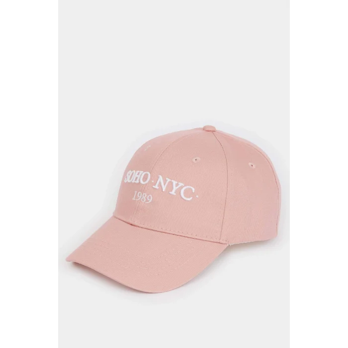 Defacto D9477 Pembe Kadın Etiket Baskılı Dokuma Beyzbol Basketbol Şapkası