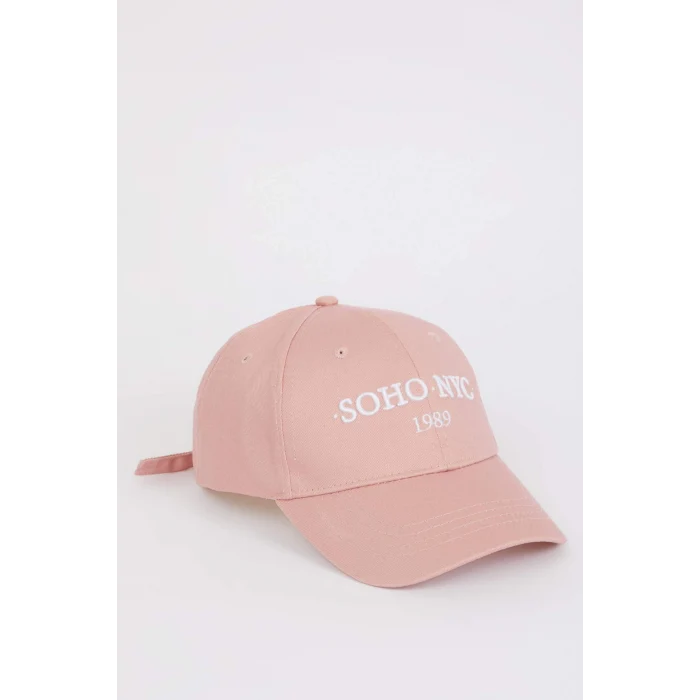 Defacto D9477 Pembe Kadın Etiket Baskılı Dokuma Beyzbol Basketbol Şapkası