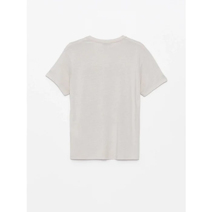 LCW Vision Gri Bisiklet Yaka Baskılı Kısa Kollu Kadın Tişört