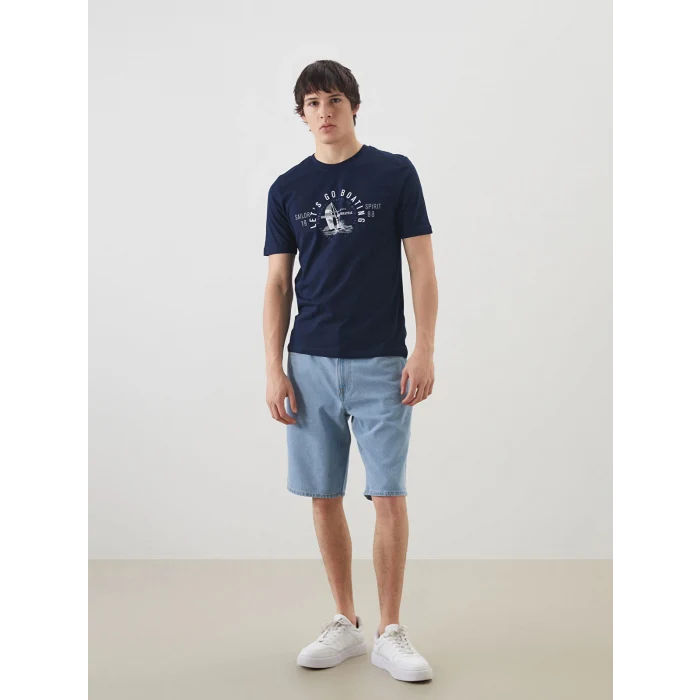 XSIDE Lacivert Bisiklet Yaka Baskılı Penye Erkek Tişört