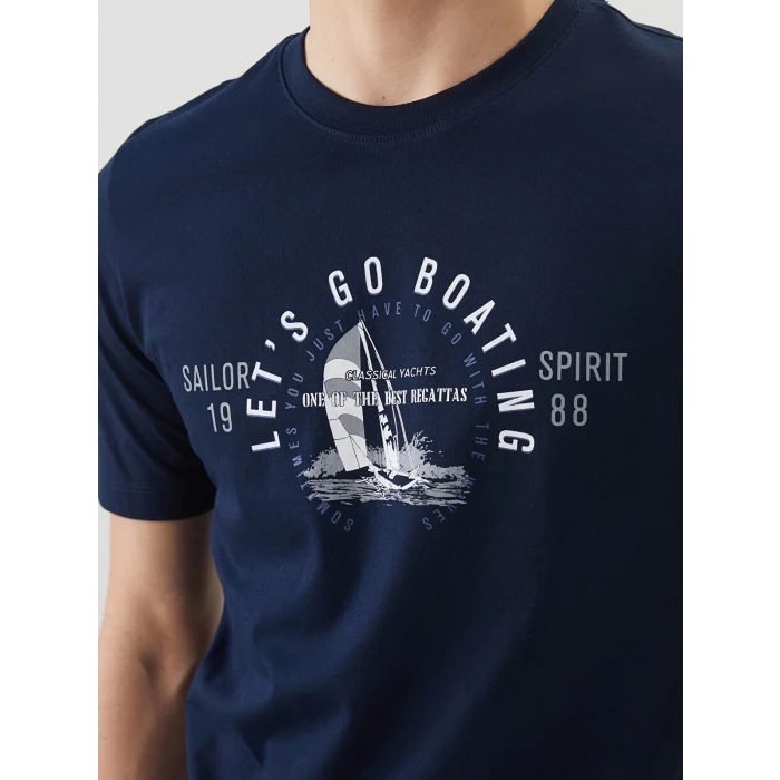 XSIDE Lacivert Bisiklet Yaka Baskılı Penye Erkek Tişört