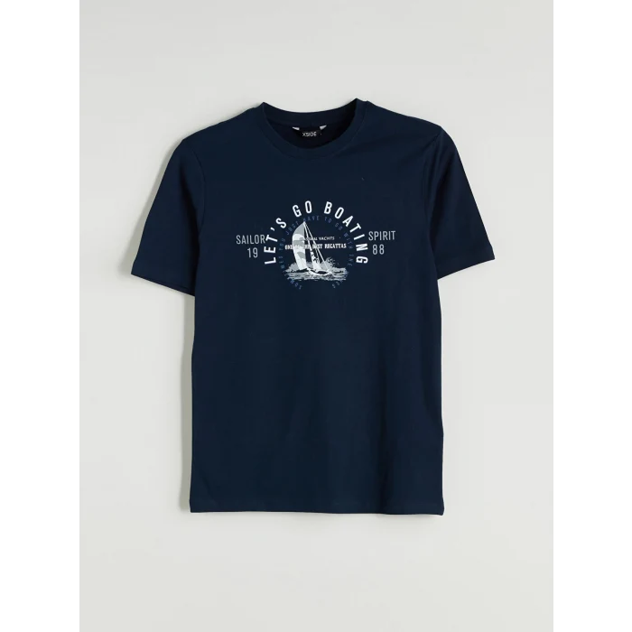 XSIDE Lacivert Bisiklet Yaka Baskılı Penye Erkek Tişört