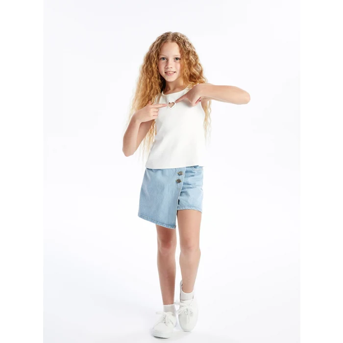 LCW Kids Indigo Beli Lastikli Kız Çocuk Jean Şort Etek