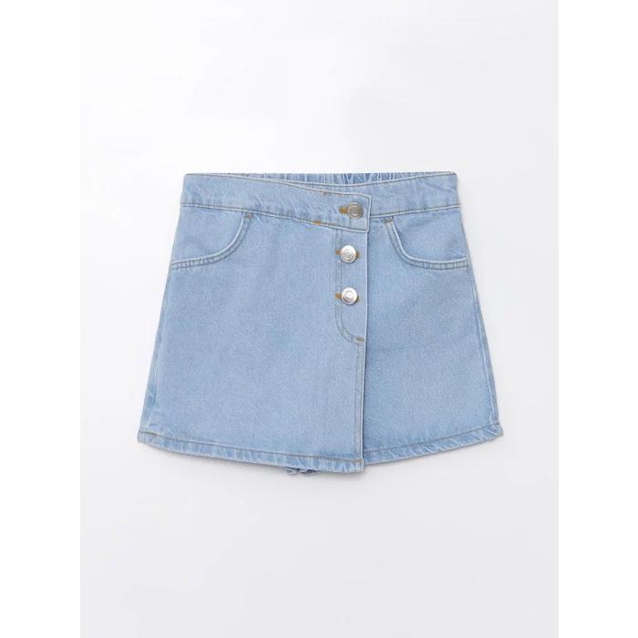 LCW Kids Indigo Beli Lastikli Kız Çocuk Jean Şort Etek