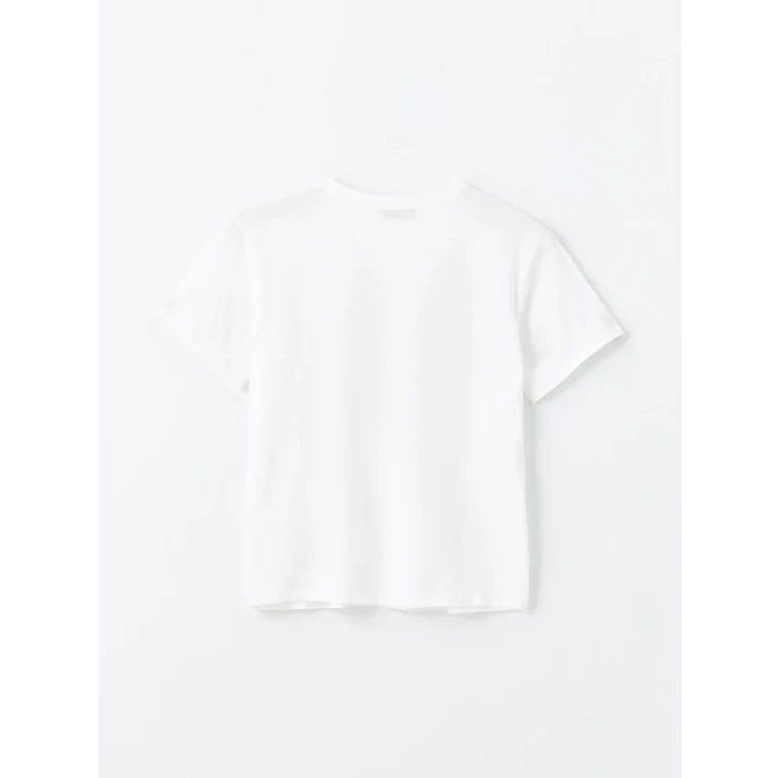 LCW Vision Ekru Bisiklet Yaka Baskılı Kısa Kollu Kadın Tişört