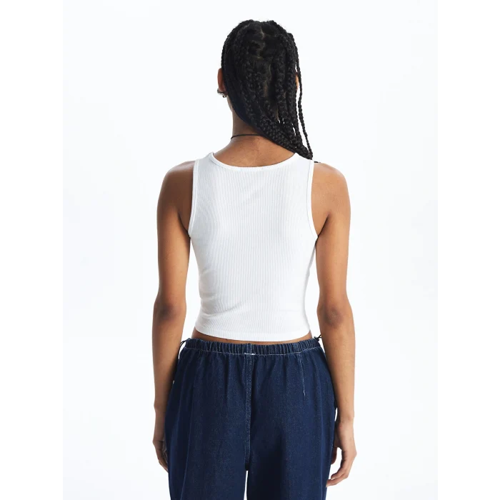 XSIDE ACTIVE Beyaz Bisiklet Yaka Nakışlı Kadın Crop