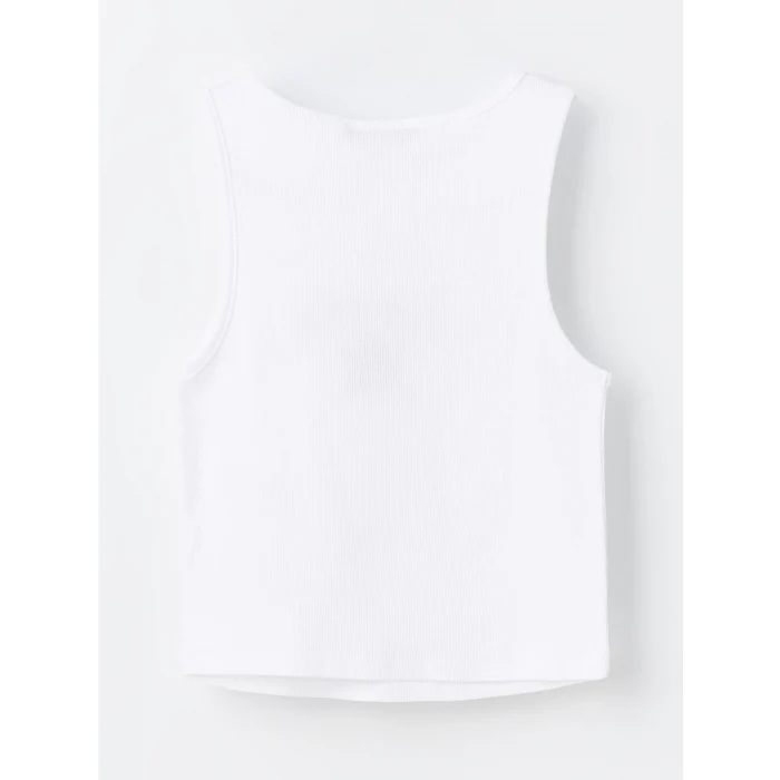 XSIDE ACTIVE Beyaz Bisiklet Yaka Nakışlı Kadın Crop