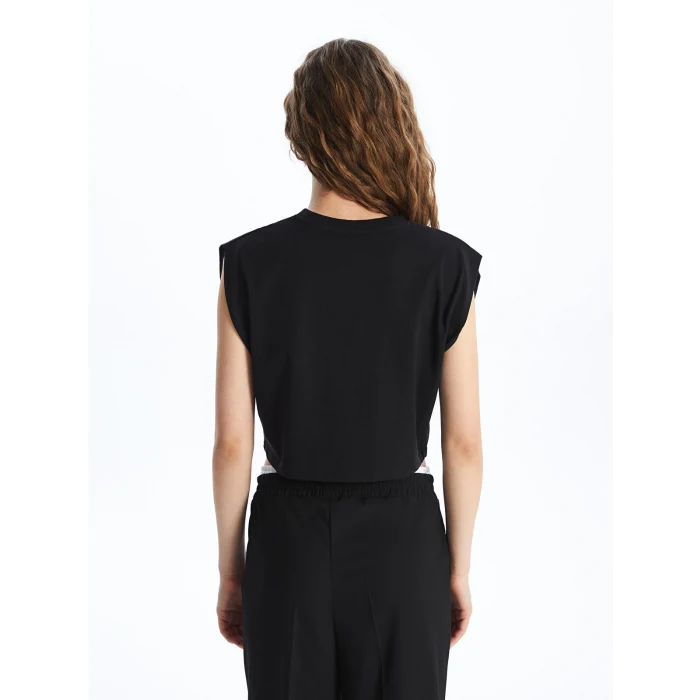 XSIDE Siyah Bisiklet Yaka Baskılı Kadın Crop