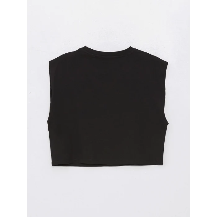 XSIDE Siyah Bisiklet Yaka Baskılı Kadın Crop