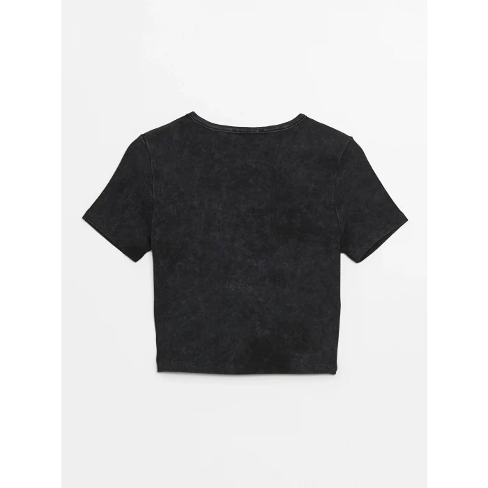 XSIDE Antrasit Bisiklet Yaka Düz Kısa Kollu Kadın Crop