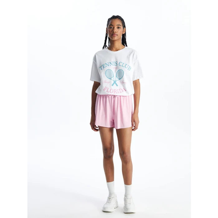 XSIDE ACTIVE Beyaz Bisiklet Yaka Baskılı Kısa Kollu Kadın Tişört