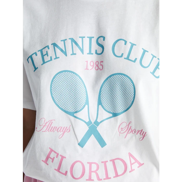 XSIDE ACTIVE Beyaz Bisiklet Yaka Baskılı Kısa Kollu Kadın Tişört