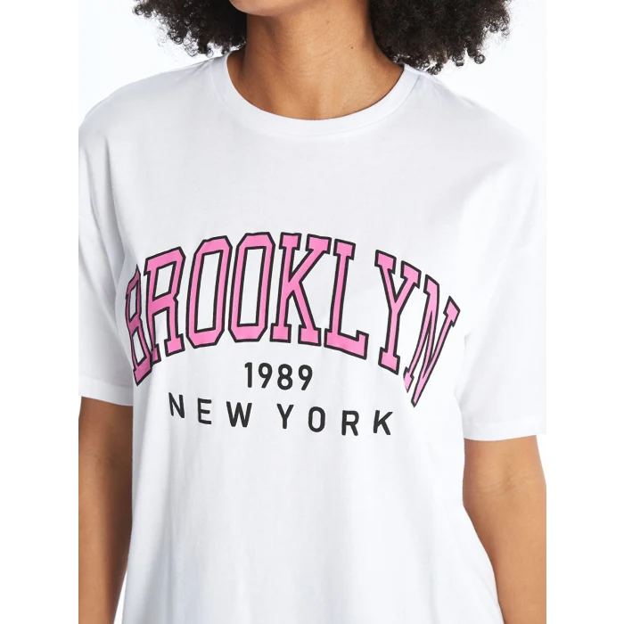 XSIDE ACTIVE Beyaz Bisiklet Yaka Baskılı Kısa Kollu Kadın Spor Tişört