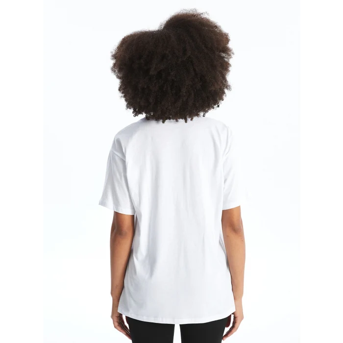 XSIDE ACTIVE Beyaz Bisiklet Yaka Baskılı Kısa Kollu Kadın Spor Tişört